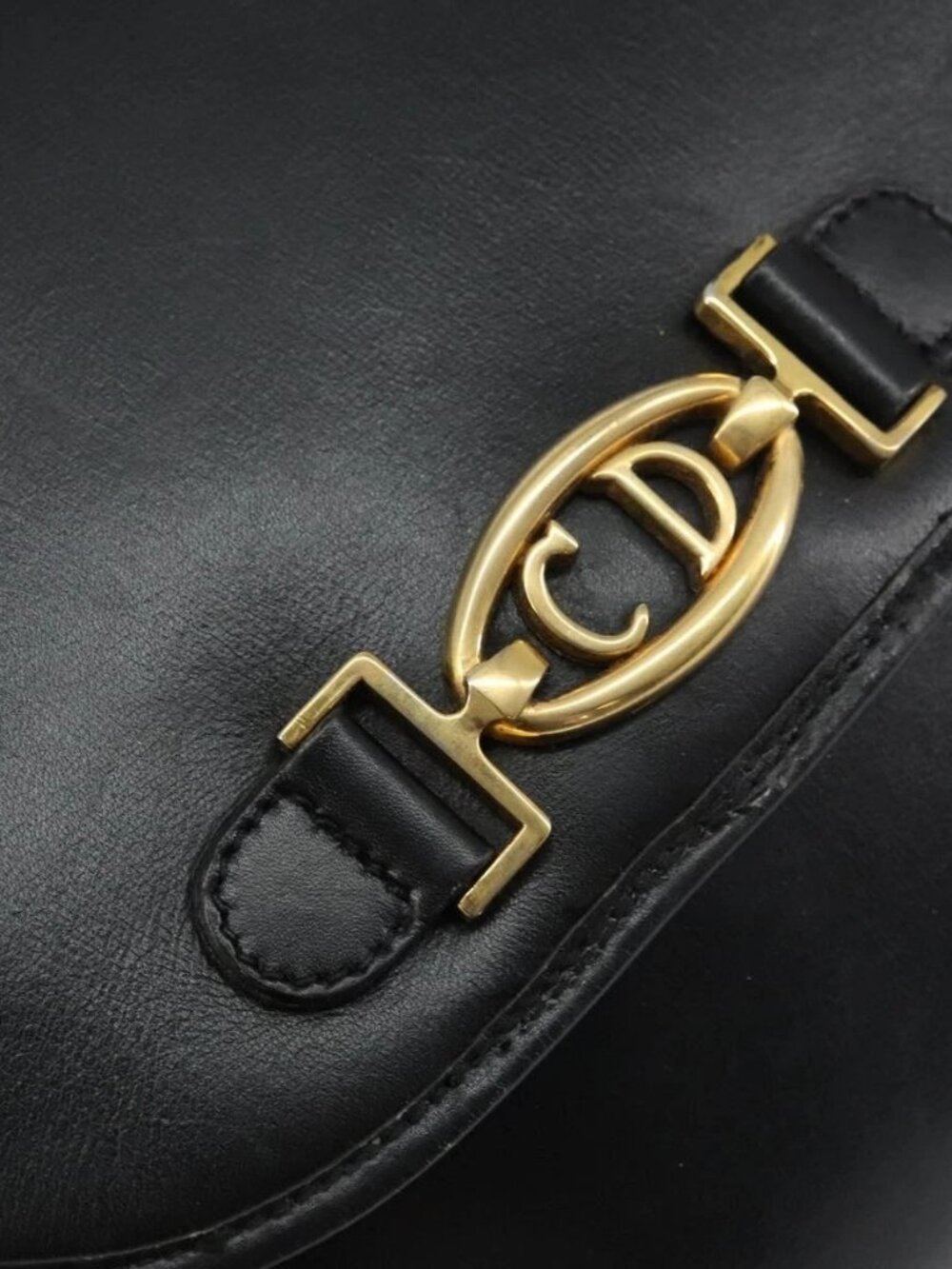 Christian Dior Shoulder Bag Leather Black Gold Auth 156492 - Picture 9 of 16
